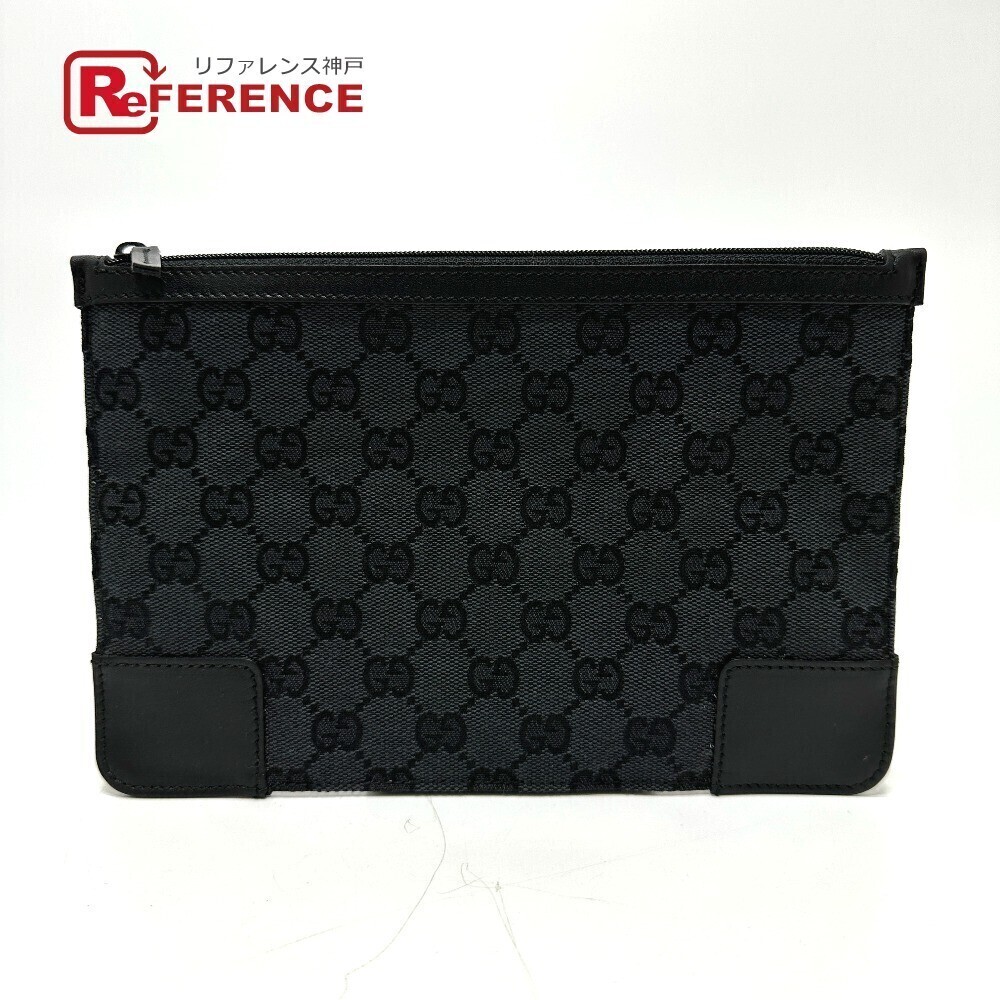 Gucci GG Flat Clutch Bag Pouch Clutch Canvas Black